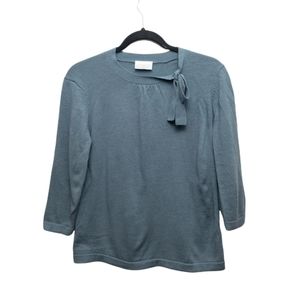 Cotswold brand, blue gray cropped sleeved tie detail sweater